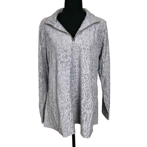 Susan Graver Weekend Burnout Jacquard Knit Half-Zip Top GRAY NWOT SIZE M - Picture 3 of 9